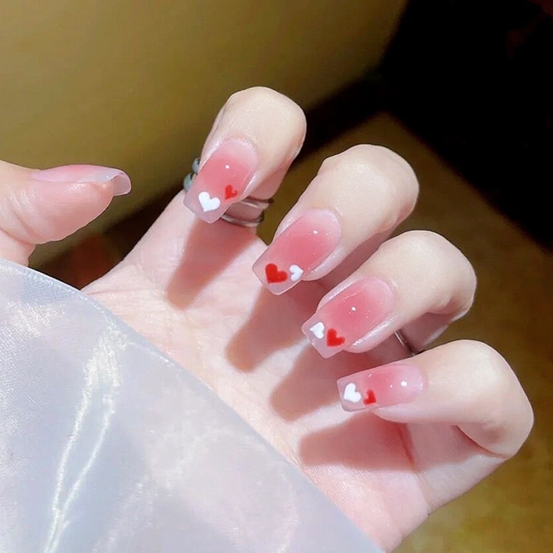 Bộ 24 móng tay giả dài vuông màu hông sang chảnh jojo Y39 móng giả nailbox rẻ đẹp thời trang kèm keo gắn tự làm tại nhà
