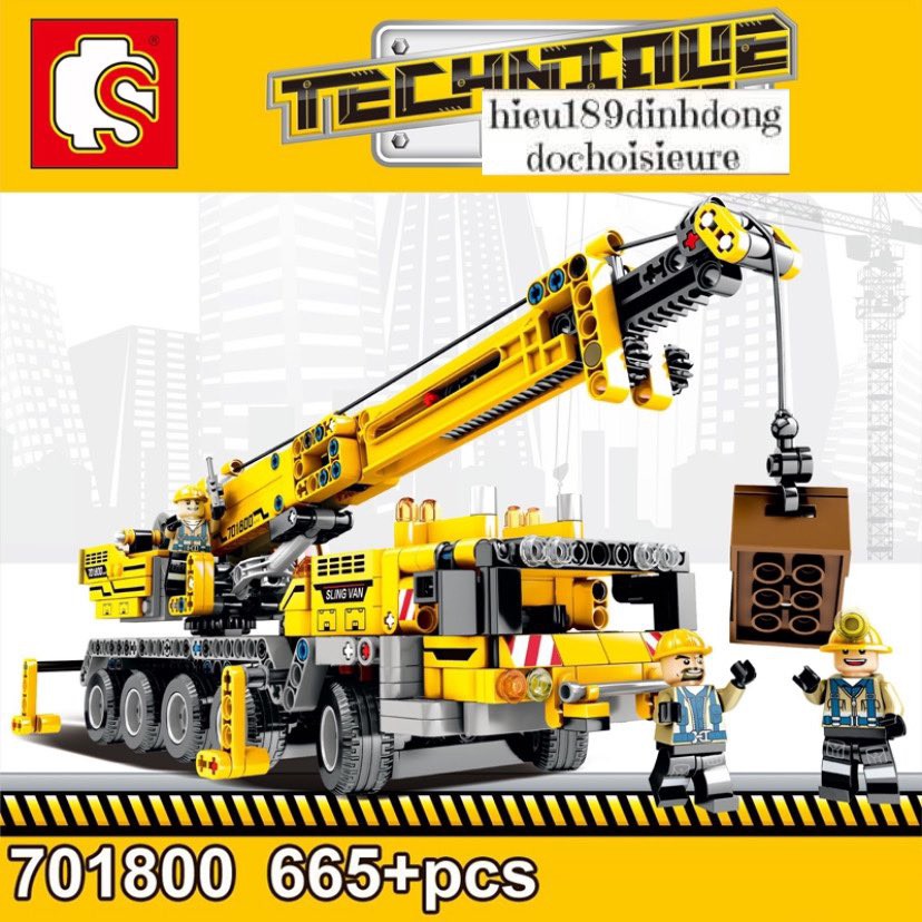 Lắp ráp xếp hình NOT Lego Technic Technique Sembo Block 701800 : Xe Cẩu Kỹ Thuật Cầu trục xây dựng 665+ mảnh