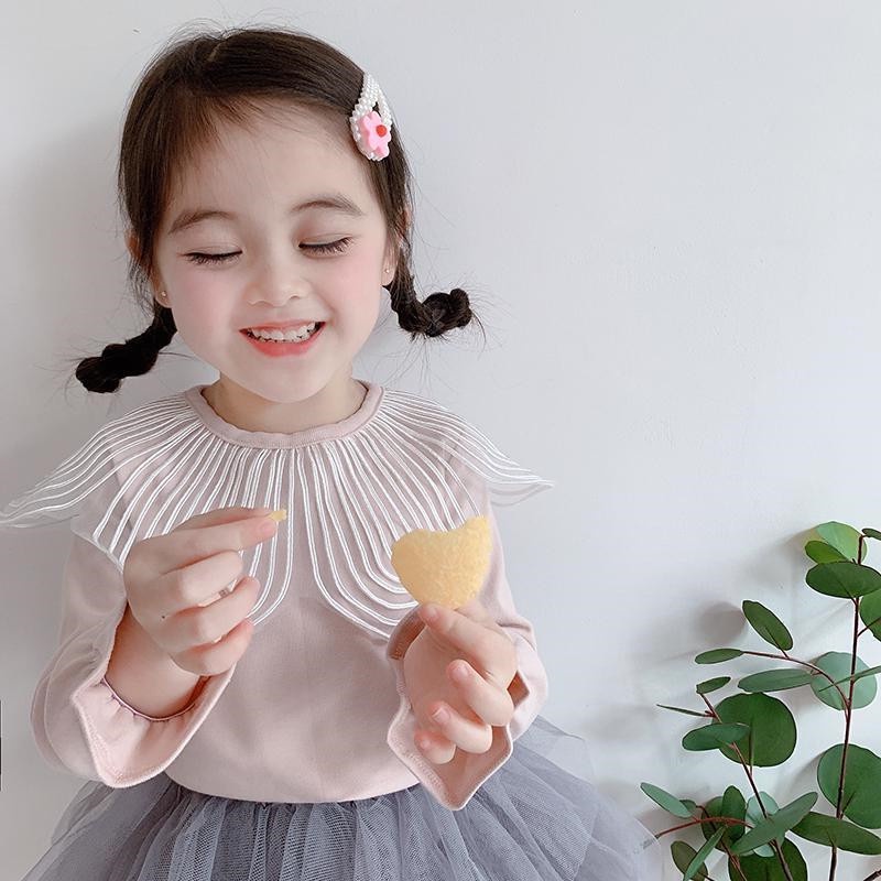 Áo kiểu tay dài cổ rộng in hoa cho bé gái