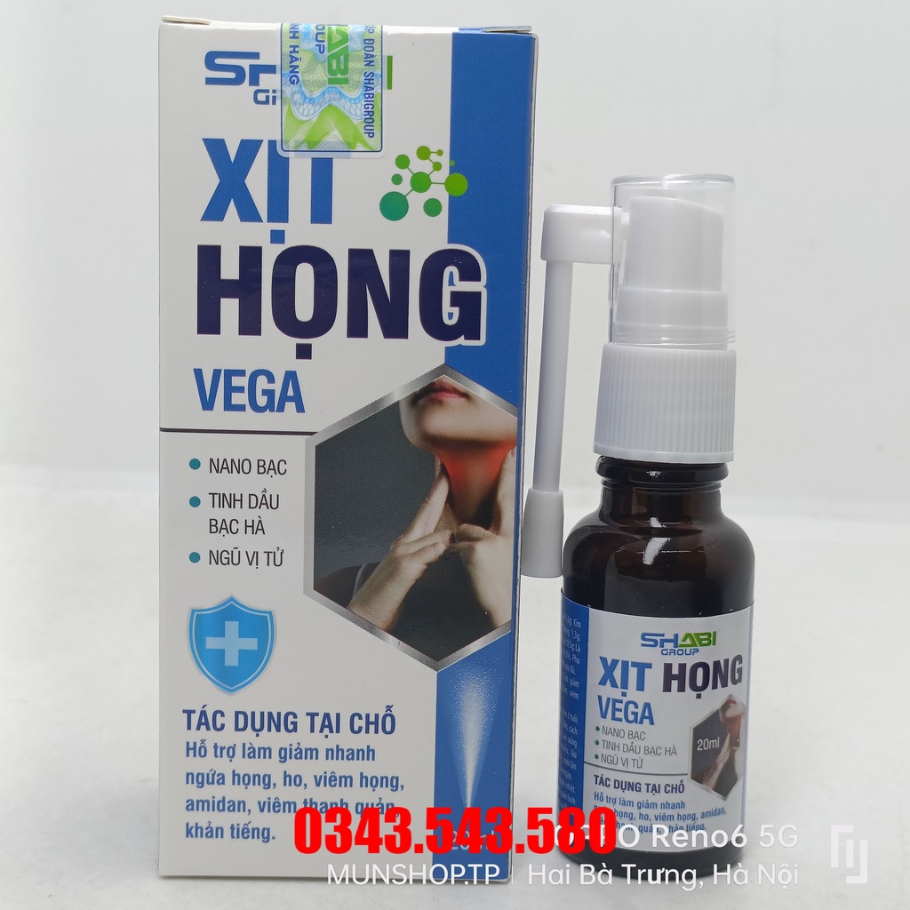 Xịt họng VEGA - Tác dụng tại chỗ ngứa họng, ho, viêm họng chai 20ml