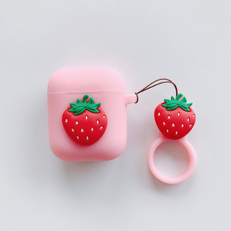 Cute Cartoon Fruit  Apple Airpods 1/2 Silicone Case Avocado Strawberry Lemon Peach Headphone Cases With Ring Lanyard