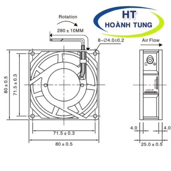 Quạt vuông hút thổi 8 phân kích thước 80x80x25 dây đồng vỏ nhôm tản nhiệt điện áp 220VAC chất lượng tốt