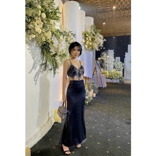 đầm maxi 2 dây cách điệu kết đá xoàn