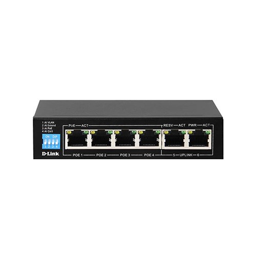 Bộ chia mạng Dlink DES-1006P-E 250M 6-PORT 10/100 SWITCH WITH 4 POE PORTS AND 2 UPLINK PORTS