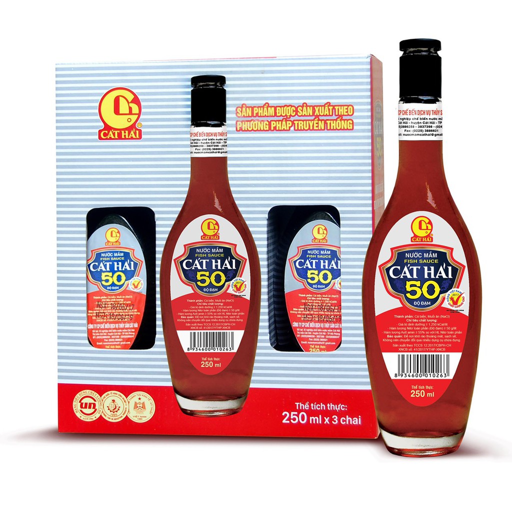 Hộp 3 Chai Nước mắm Cát Hải 50 Độ Đạm 250ml