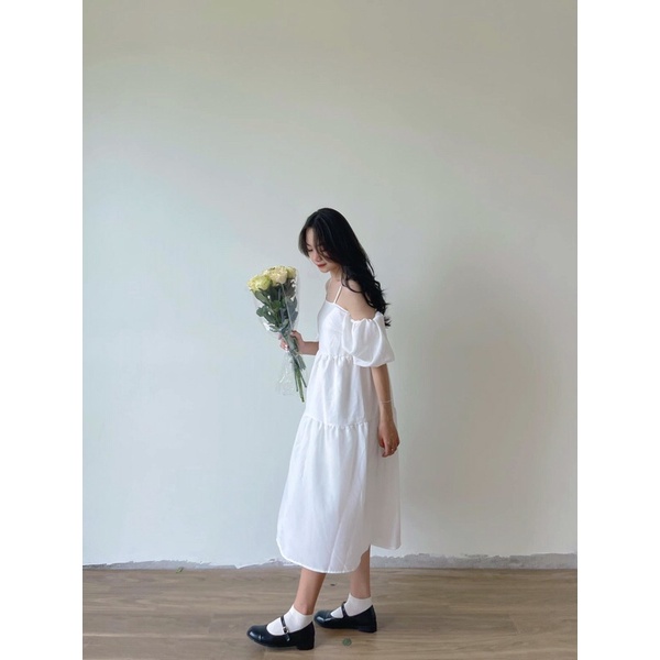 Váy babydoll đũi xốp mặc 3 kiểu - Đầm babydoll tay dời mặc 3 kiểu Pea Store