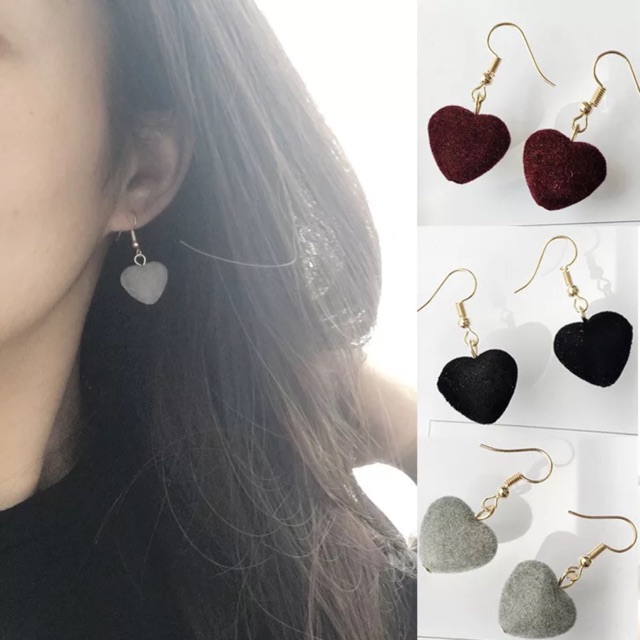 Bông tai trái tim vải nhung A2167