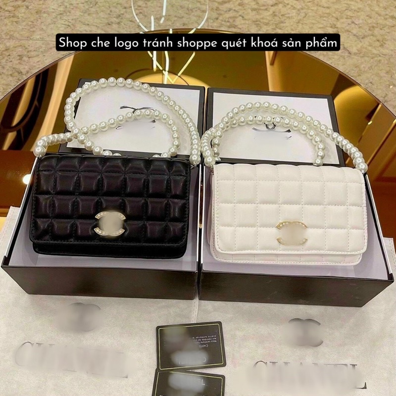 Túi Đeo Chéo Trần Ô Vuông Dây Ngọc Logo Đính Hạt (Giá Sỉ)