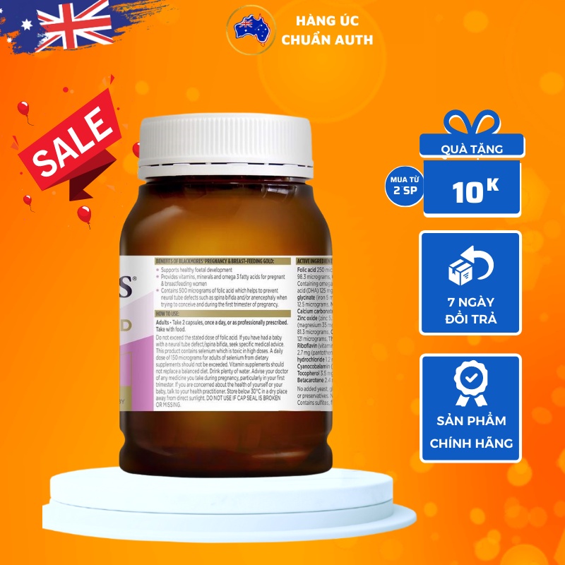 Viên uống Vitamin cho bà bầu và phụ nữ sau sinh Úc Blackmores Pregnancy and Breastfeeding Gold 180 viên