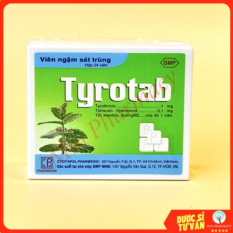 Viên ngậm TYROTAB Pharmedic Giảm đau họng hộp 24 viên - Minpharmacy