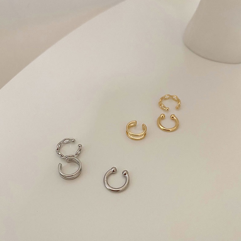 Set 3 khuyên kẹp vành tai bằng kim loại đơn giản thời trang