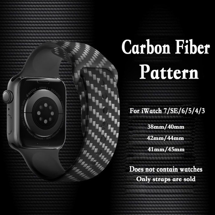 Dây Đeo Đồng Hồ Bằng Silicon Họa Tiết Sợi Carbon 44mm 40mm 45mm 41mm 38mm 42mm Cho iWatch Series 7 6 5 4 3 SE