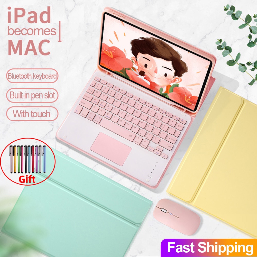 Bàn phím không dây bluetooth màu macaron chuột cảm ứng có ốp gắn cho iPad Pro 11 12.9 M1 2021 Air 4 4th Gen 10.9 2020 Air3 10.5 7th 8th 9th 10.2 5th 6th 9.7 2018