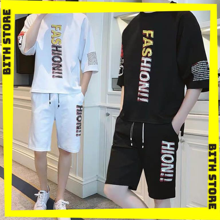 Set quần đùi áo ngắn tay thể thao nam thun cotton co dãn, thoáng mát FASHION