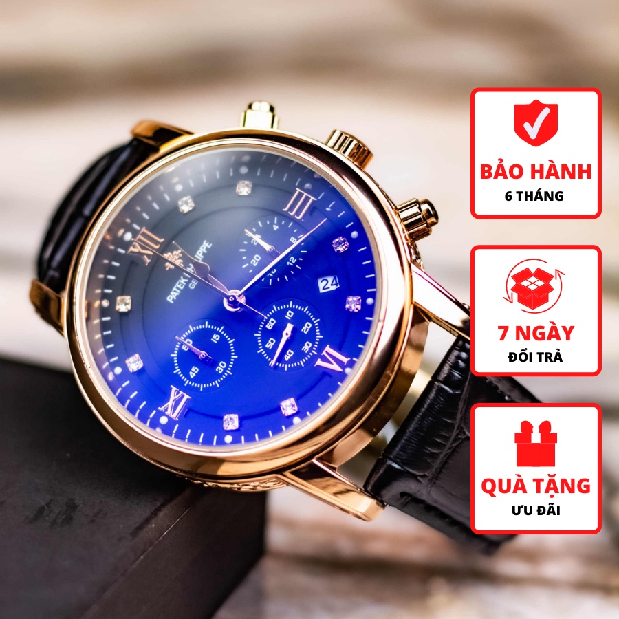 Đồng hồ nam dây da PAT001 mặt kính Sapphire chống xước Thể Thao Thời Trang