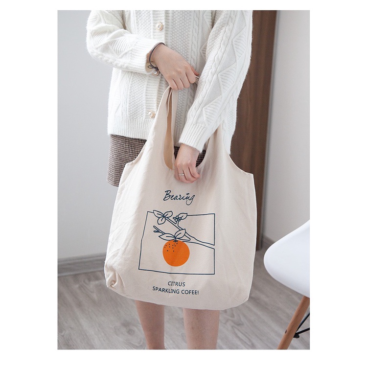 Túi tote vải canvas liền thân họa tiết QUẢ CAM hot hit dễ thương tặng quà xinh xắn TUCANVAS TCV31.6