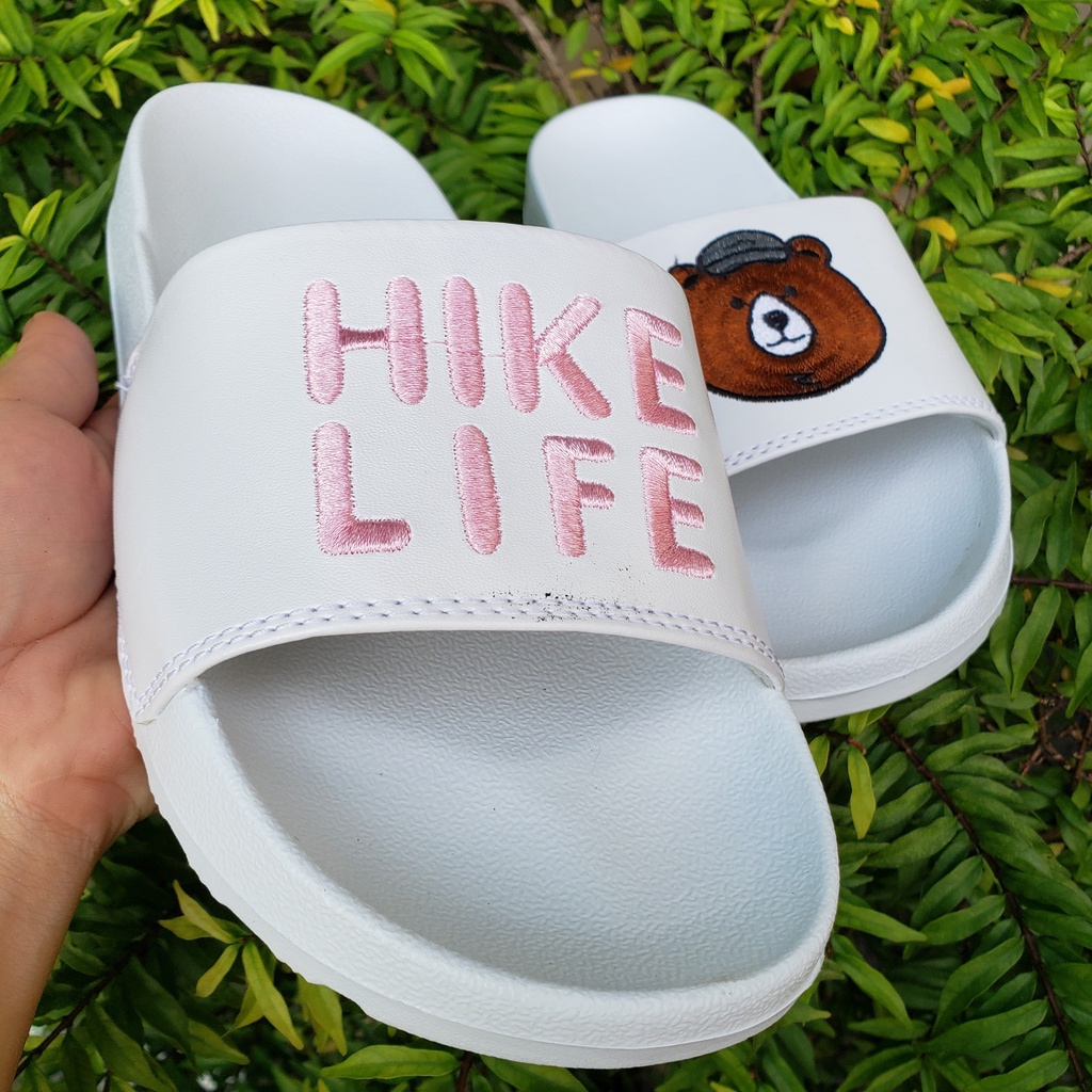 Dép 𝐌𝐋𝐁 UNISEX Gấu Hike.Life hồng, trắng chữ thêu nổi Có video + Ảnh thật + Tặng hộp trending 2021