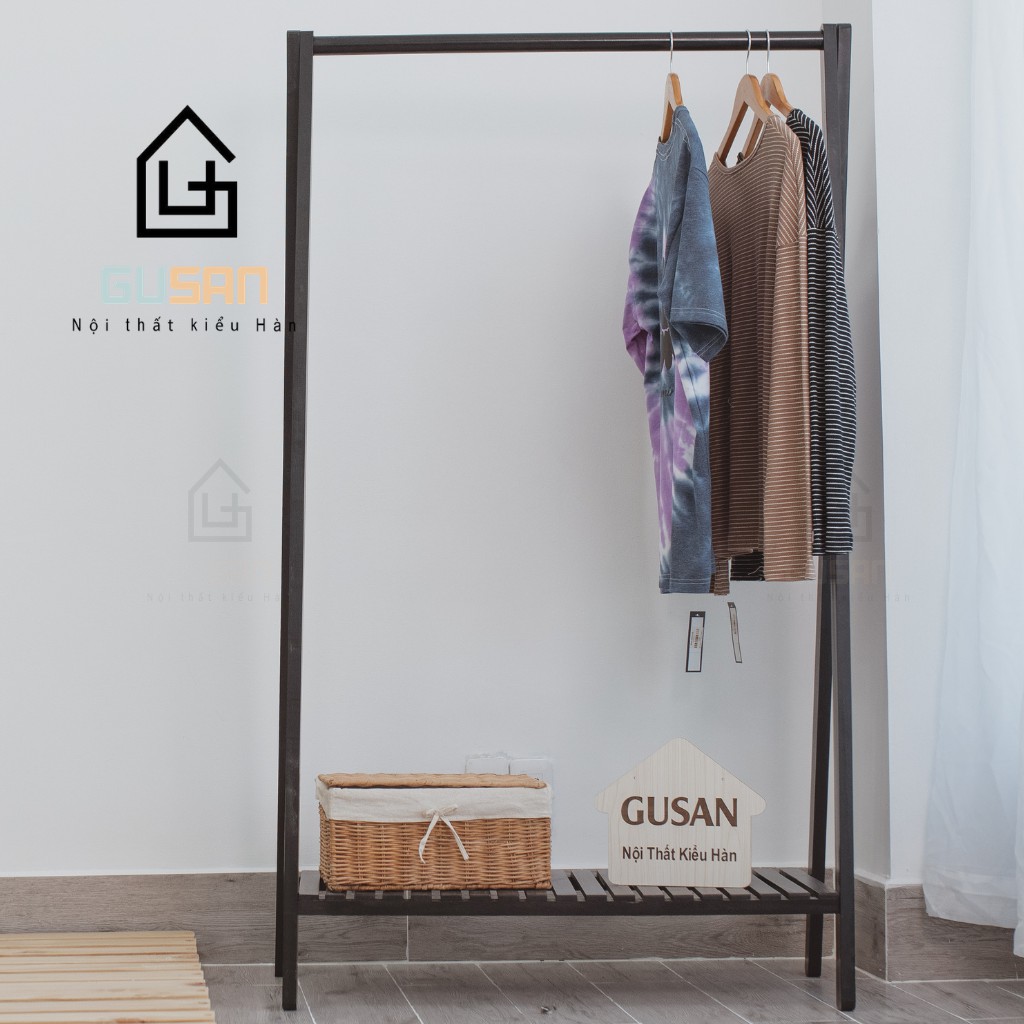 Giá Treo Quần Áo 1 tầng thông minh chữ A bằng gỗ màu đen GUSAN không gắn tường phù hợp shop thời trang phong cách Hàn