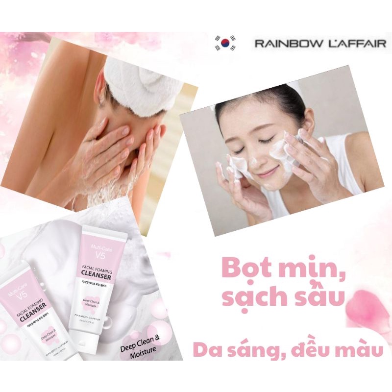 Sữa rửa mặt dịu nhẹ kiềm dầu, cân bằng độ ẩm Rainbow L'affair Multi-Care V5 Facial Foaming 150ml