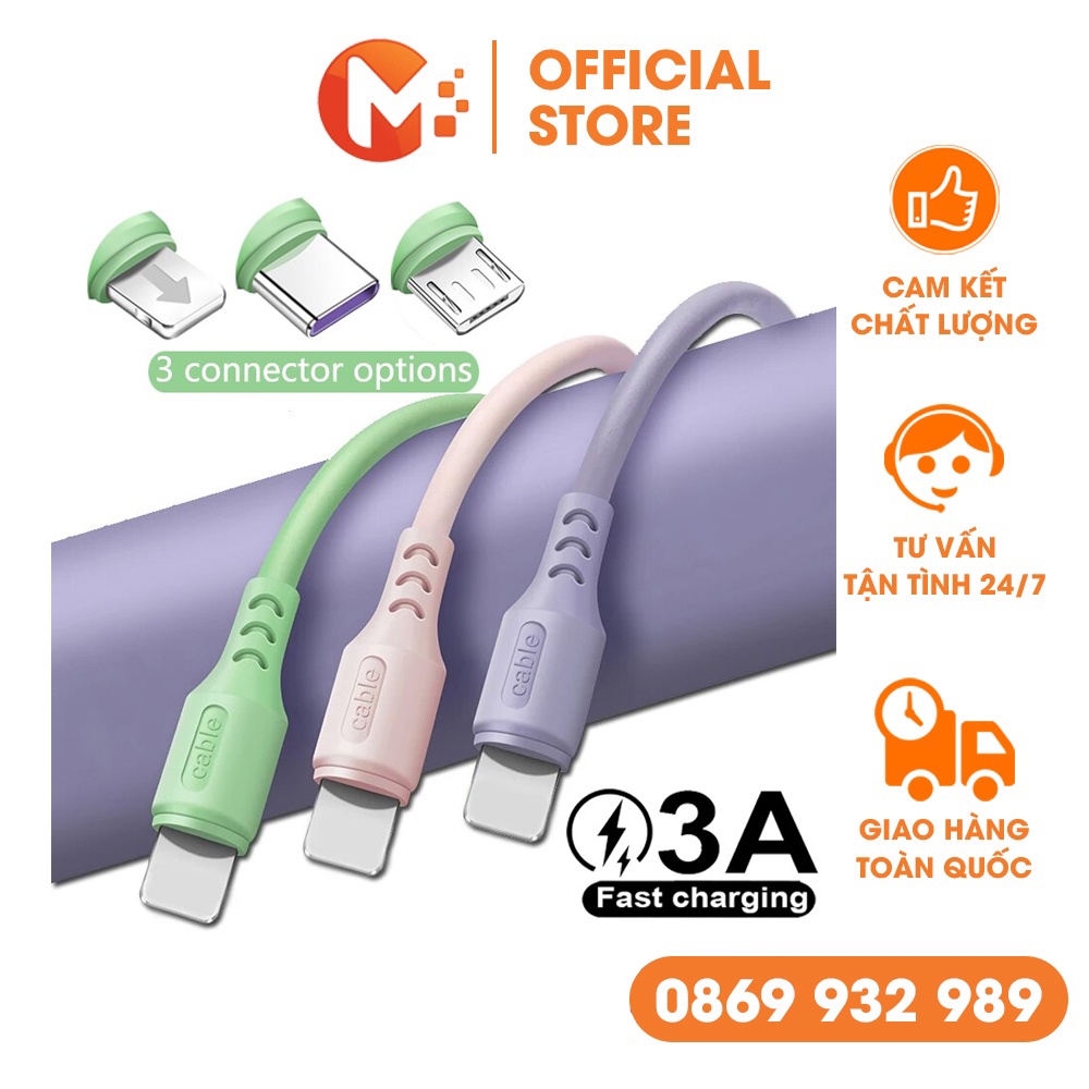 Dây cáp sạc nhanh đầu cắm Micro Usb Type C Lightning cho Android dây dẻo màu sắc thời trang