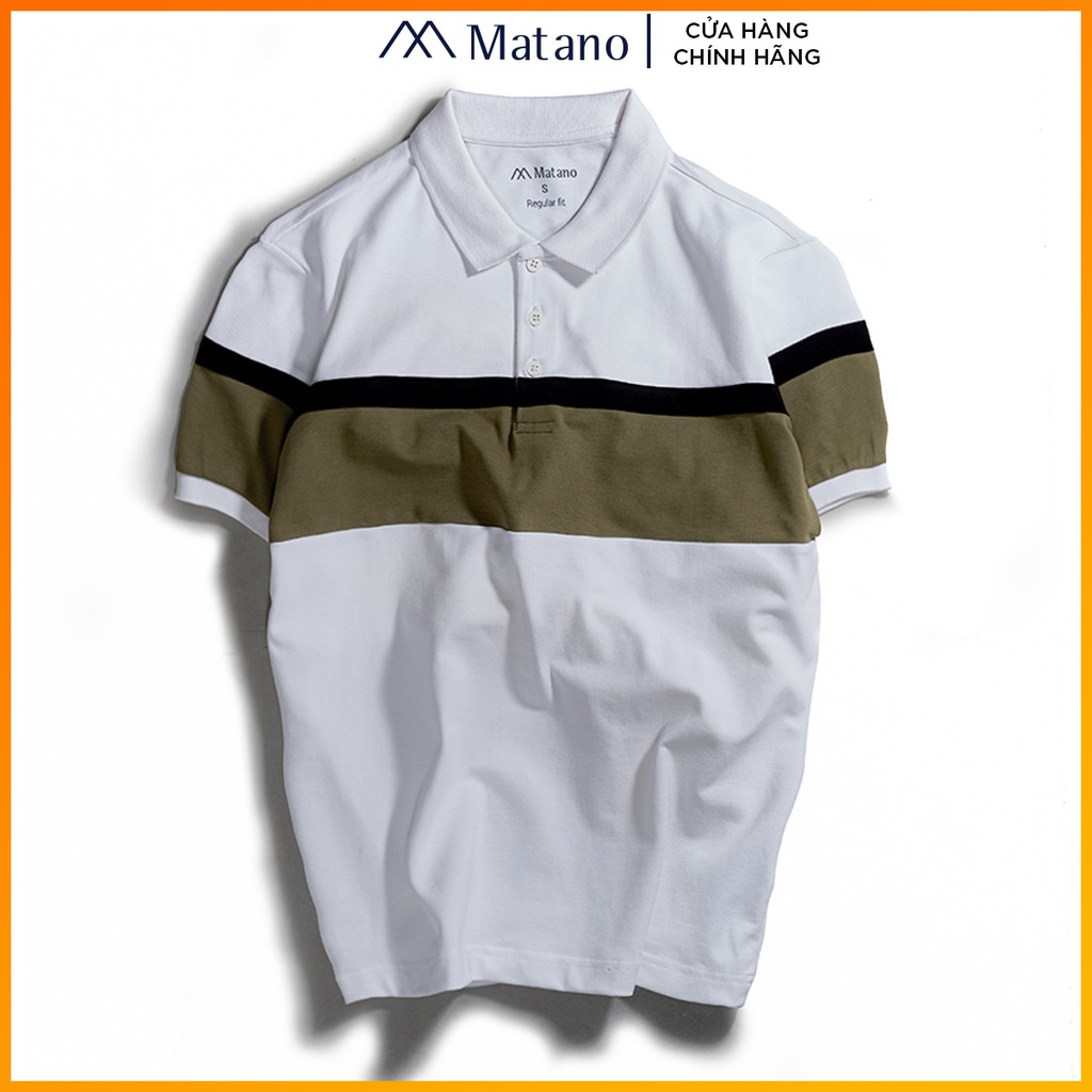 Áo polo nam đẹp MATANO - Áo thun polo nam có cổ trụ bẻ, vải cá sấu cotton cao cấp 2 màu trắng đen phối kẻ ngang 033 | BigBuy360 - bigbuy360.vn