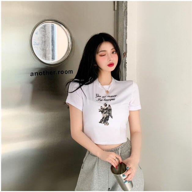 Crop Tops summer women chic printing korean fashion | BigBuy360 - bigbuy360.vn