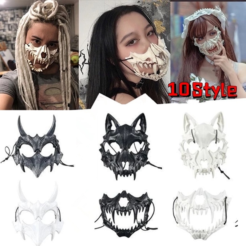 Mặt Nạ Hóa Trang Halloween Hình Xương Hổ / Đầu Lâu / Răng Dài Độc Đáo