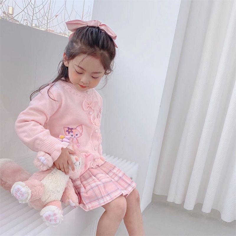 Set Đồ Mùa Thu 2 Món Gồm Áo Cardigan Dệt Kim Tay Dài Phong Cách Preppy + Váy Kẻ Sọc Caro Cho Bé Gái 3-8 Tuổi LMSO