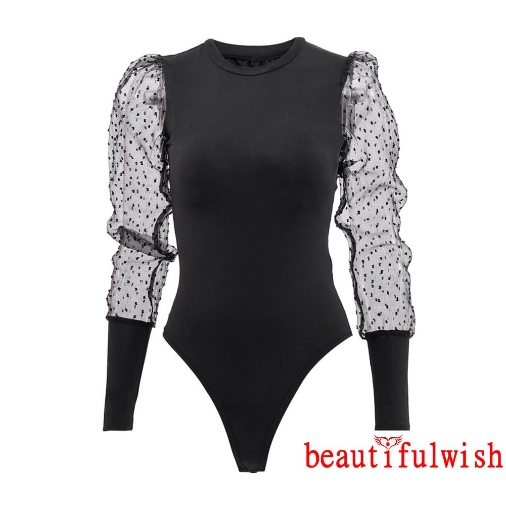 ✥Ne✭Bộ Áo Liền Quần Tay Phồng Cổ Tròn Màu Trơn Phối Ren Thời Trang Cho Nữ | BigBuy360 - bigbuy360.vn