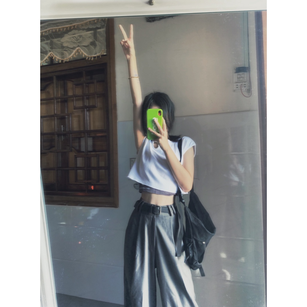 | HÌNH THẬT ĐỘC QUYỀN CUBEDLEMON|Áo croptop thun gân gài kim băng