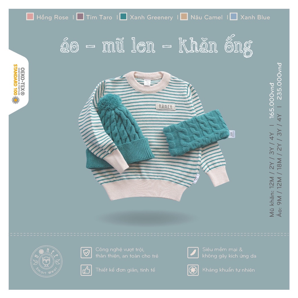 Set mũ khăn len ống Hrnee