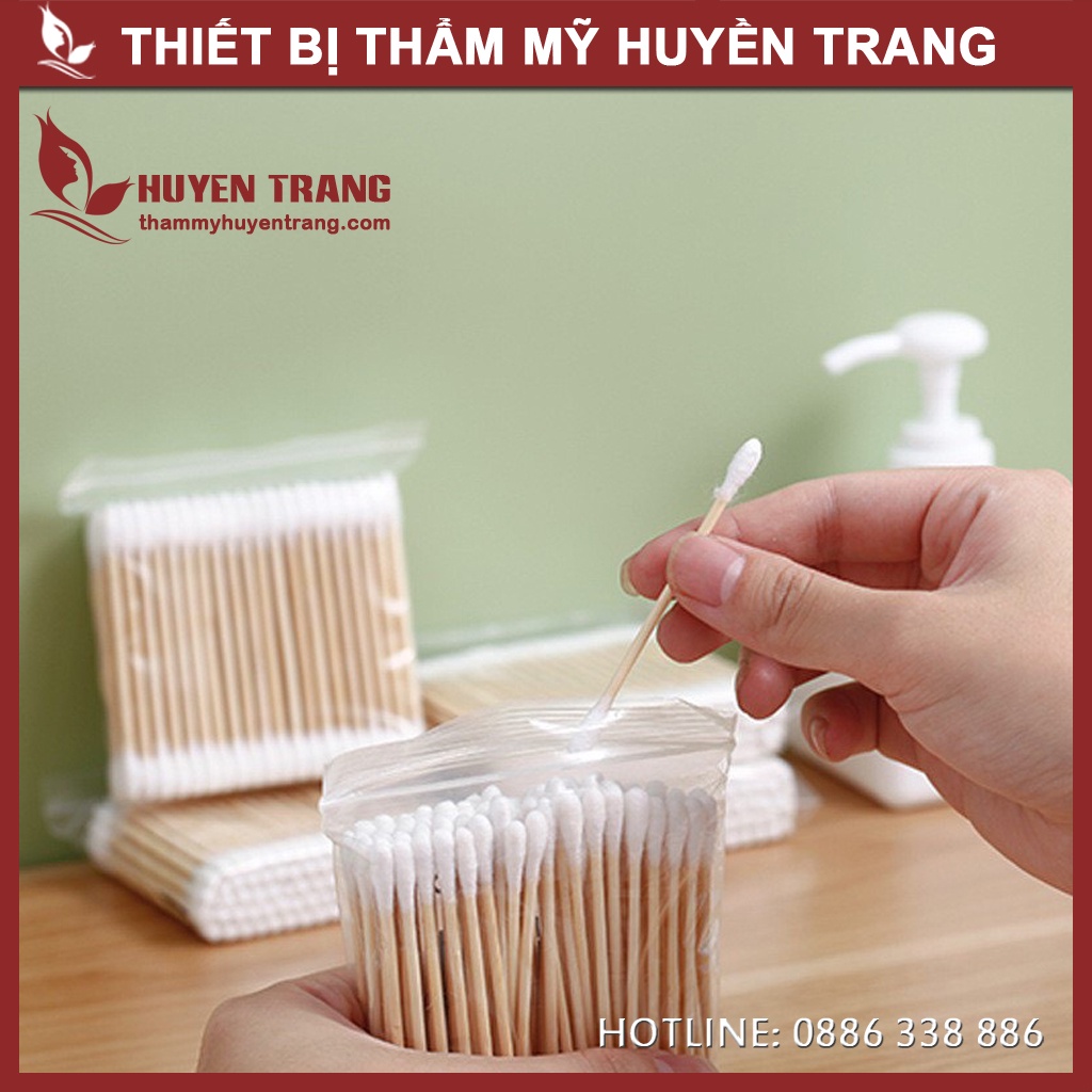 Tăm Bông Nặn Mụn, Ngoáy Tai Tiệt Trùng Cán Gỗ - Thẩm Mỹ Huyền Trang