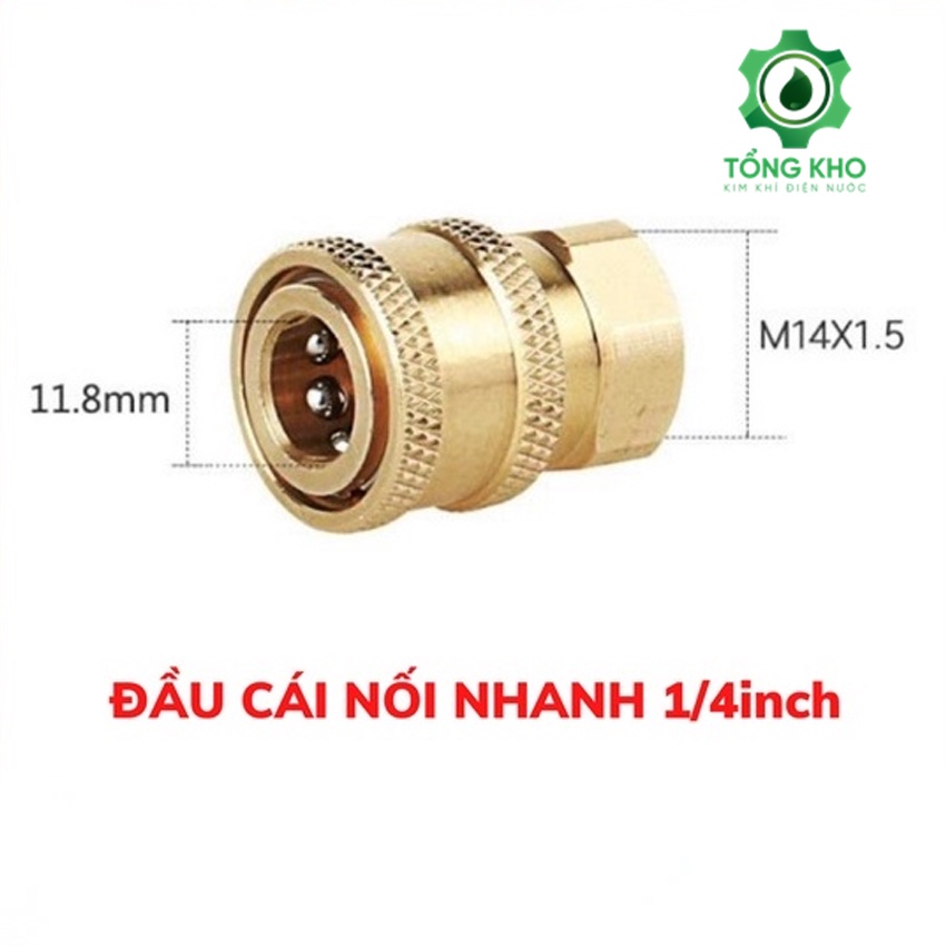Đầu cái nối nhanh 1/4, nối béc súng xịt máy rửa xe áp lực cao ren vặn trong 14mm - Tổng kho kim khí điện nước