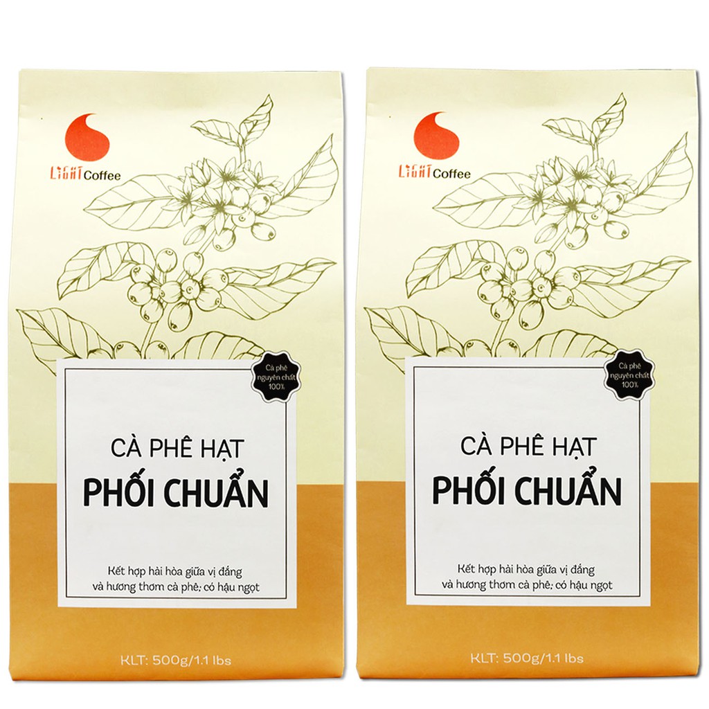 Cà phê nguyên chất 100% dạng hạt Phối chuẩn - Light Coffee 2 gói (1kg), 500gr/gói