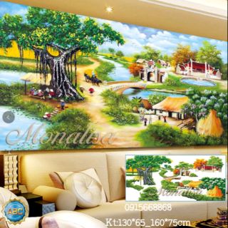 Tranh đính đá Làng quê Việt Nam tuyệt đẹp kt 160*75cm