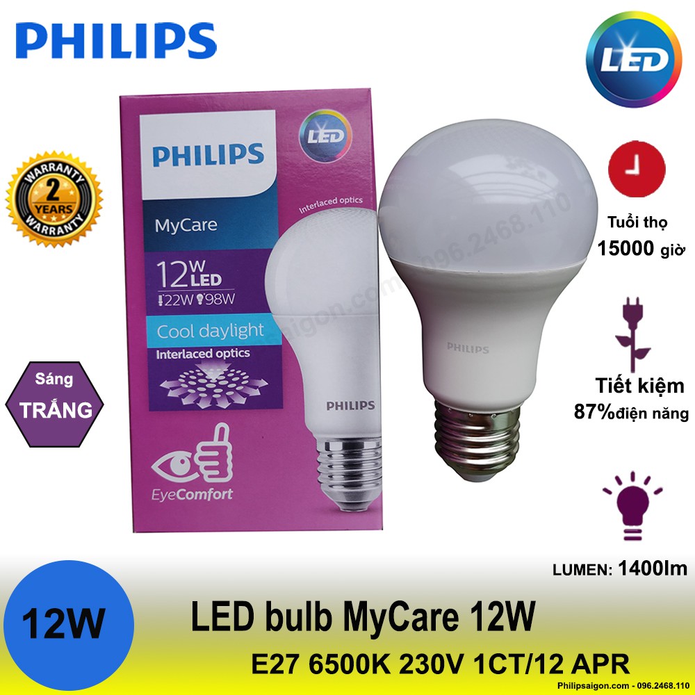 Bóng đèn Philips LEDBulb 12W E27 6500K/3000K 230V A60 1CT/12 APR