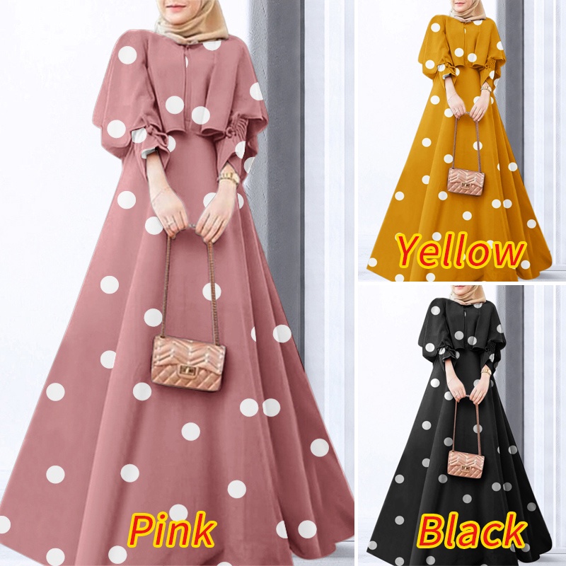 Đầm maxi ZANZEA tay dài họa tiết chấm bi thời trang cho nữ