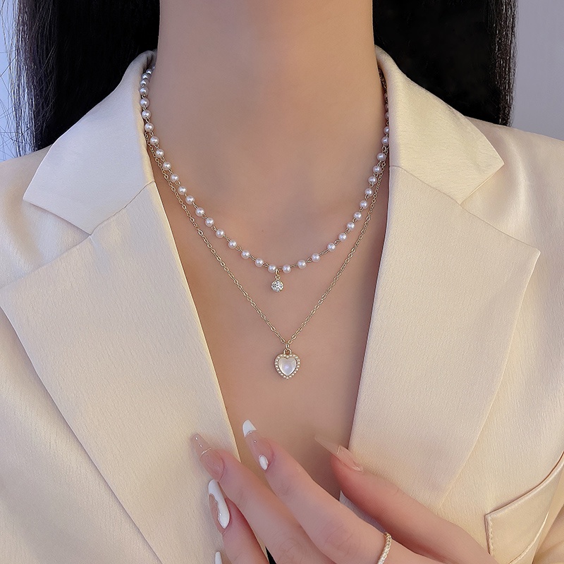 Vòng cổ Dodder mặt trái tim đính ngọc trai giả thời trang