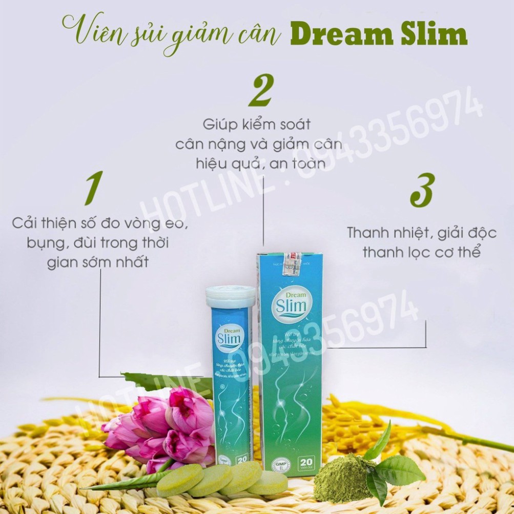 Dream Slim - Viên sủi hỗ trợ giảm béo, hỗ trợ giảm mỡ máu - Hộp 20 viên - Tổng Kho MiềnNam