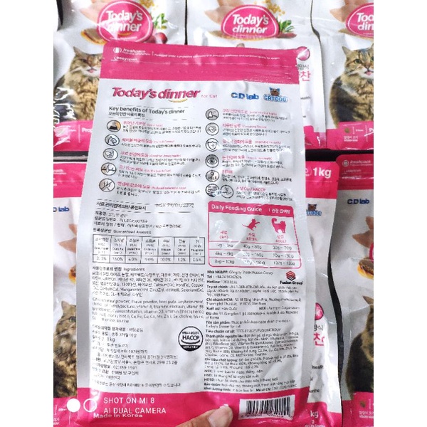 Thức ăn hạt cho mèo Today's Dinner Túi zip 1kg tiện lợi, tiết kiệm, cho mèo mọi lứa tuổi