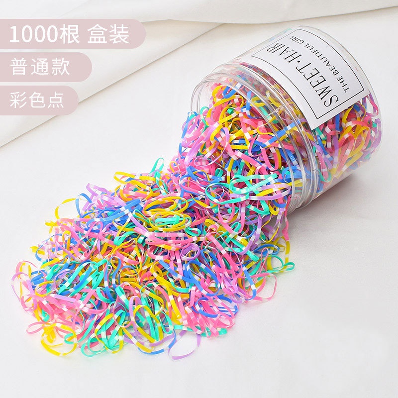 MANYUE Hộp 1000 dây thun buộc tóc bằng cao su thiết kế dễ thương phong cách Hàn Quốc dành cho nữ