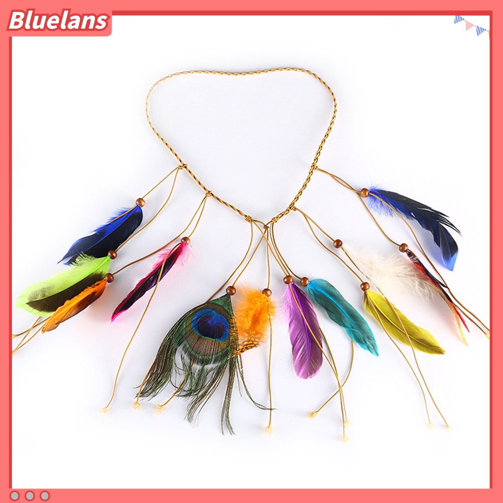 Băng Đô Bện Dây Đính Lông Vũ Kiểu Bohemia 48h Cho Nữ