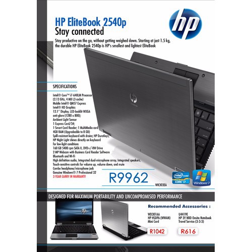 HP 2540p nhỏ gọn (Intel Core i7-640LM 2.13GHz, VGA Intel HD Graphics, 12.1 inc | BigBuy360 - bigbuy360.vn