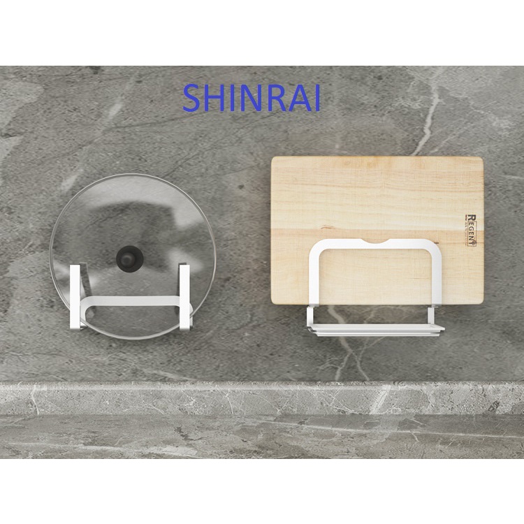 ( SHINRAI ) Giá Để Thớt , Giá úp Vung Xoong Nồi Nhà Bếp Có Khay Nhựa ABS Hứng Nước Dán Tường
