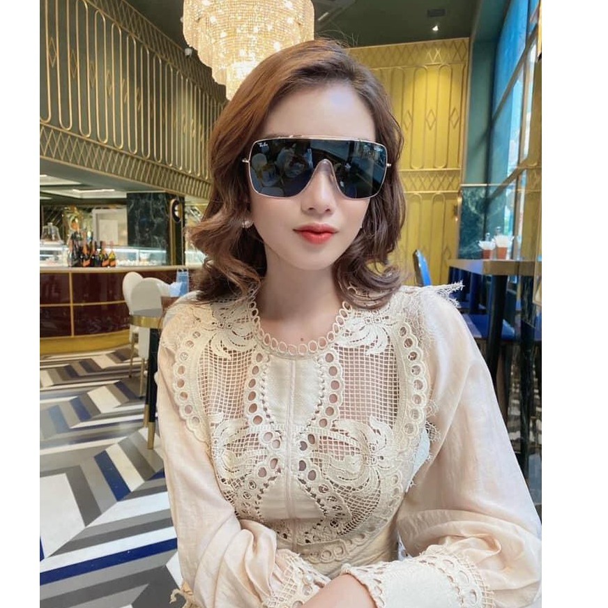 Kính mát chính hãng RayBan Wings RB3697  Gọng vàng lens xanh kinh điển