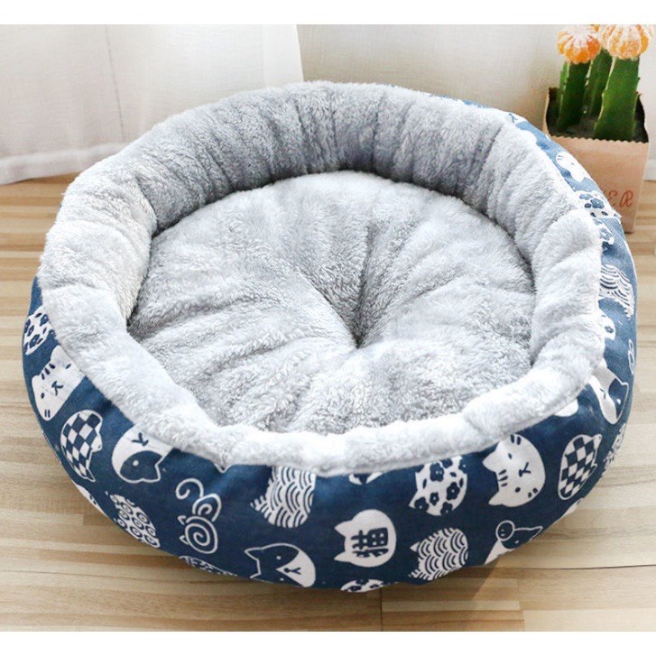 Đệm Nằm Ổ Tròn Cho Chó Mèo Chất Liệu Nỉ Lông Mềm Chống Xê Dịch Viền Vải Nhiều Màu Sắc