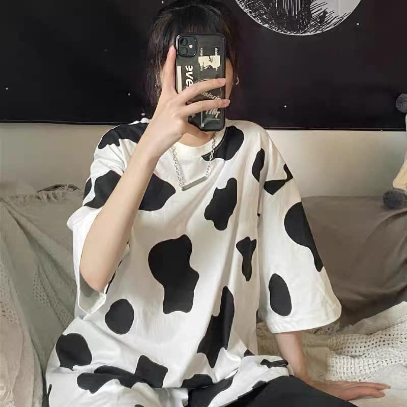 Áo thun tay lỡ Bò sữa  Nam Nữ Unisex