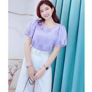 Áo sơ mi tím tay phồng CHUU A5368