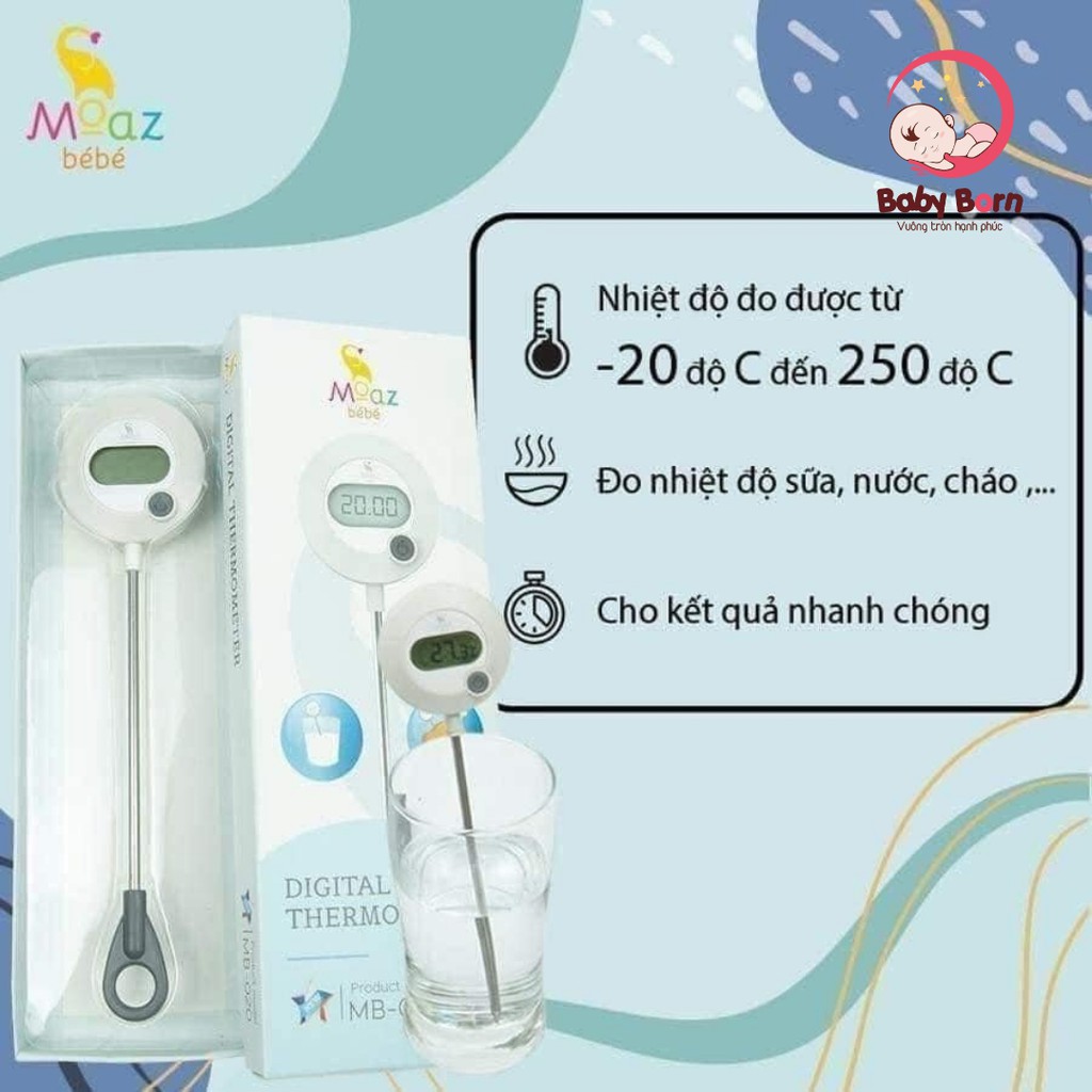 {CHÍNH HÃNG} - Nhiệt kế đo nhiệt độ sữa Moaz BéBé MB020, BH 12 tháng