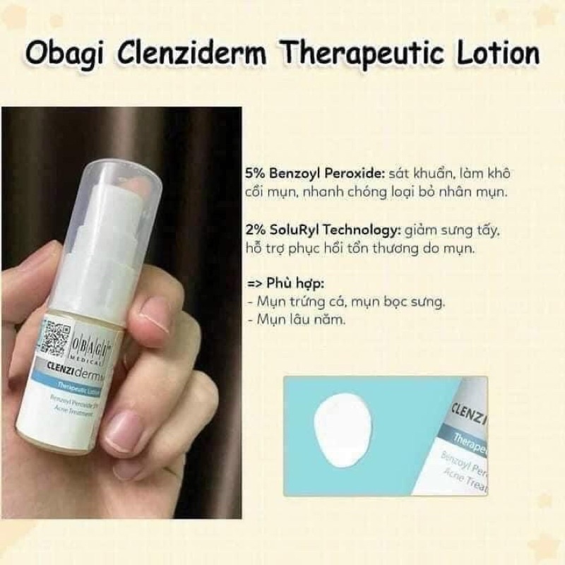 Lotion Chấm Mụn OBAGI CLENZIderm Therapeutic Lotion BPO 5% Mini 10ml